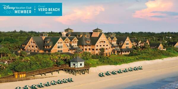 Disney’s Vero Beach Resort, along with its beautiful beachfront, over which a banner reads, ‘Disney Vacation Club Member, Disney’s Vero Beach Resort’