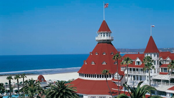 The charming and historic Hotel del Coronado, on the beach in San Diego