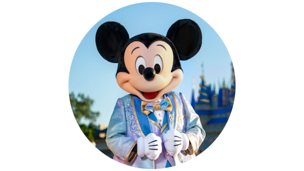 Mickey Mouse dressed in a glittering jacket for the 50th anniversary of Walt Disney World Resort
