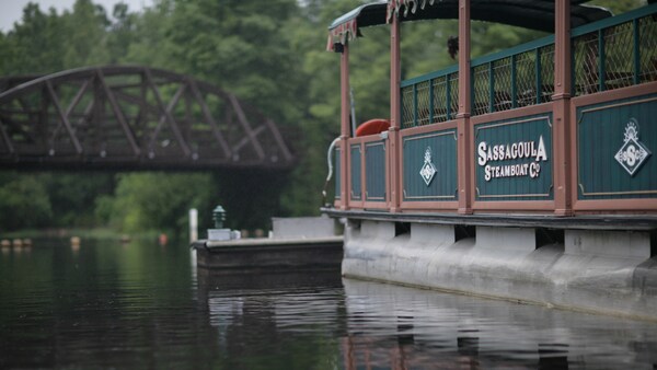The Sassagoula Steamboat, a complimentary water taxi, on the Sassagoula River