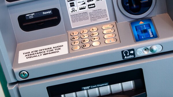 The keyboard on an ATM machine