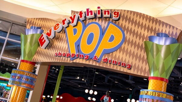 The entrance signage for Everything Pop Shopping & Dining at Disney's Pop Century Resort