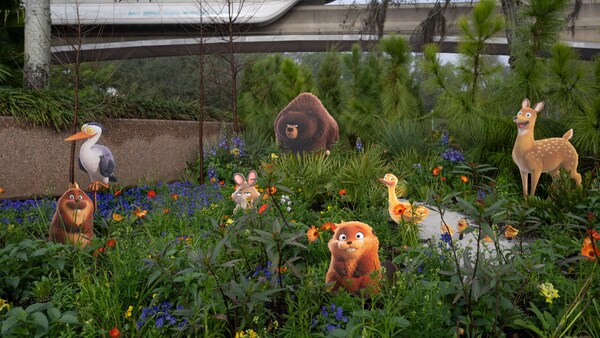 The Wildlife Crossing Garden featuring characters from the movie Hoppers at the Epcot International Flower and Garden Festival