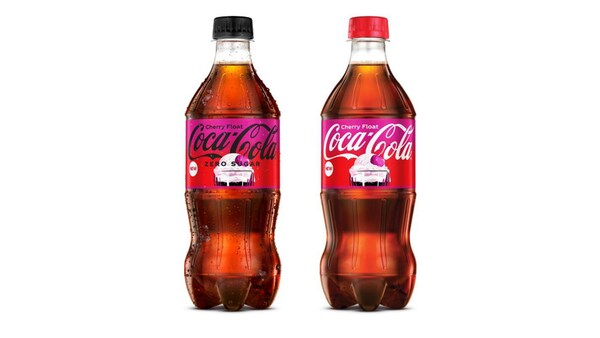 Two bottles of Cherry Float Coca Cola and Cherry Float Coca Cola Zero Sugar