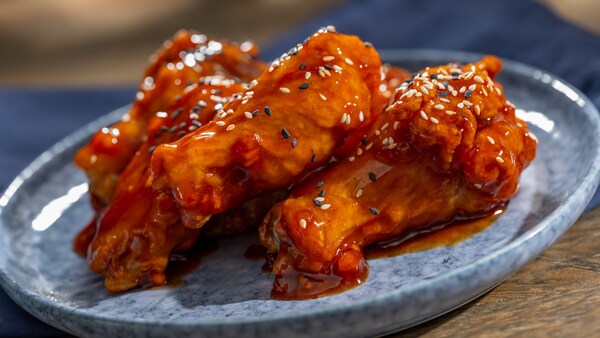 Korean Barbecue Wings, with gochujang barbecue sauce and toasted sesame seeds
