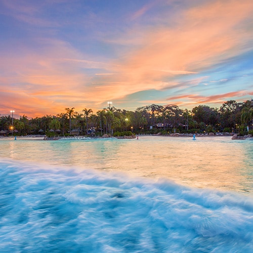 The sun rises over Disney's Typhoon Lagoon Surf Pool