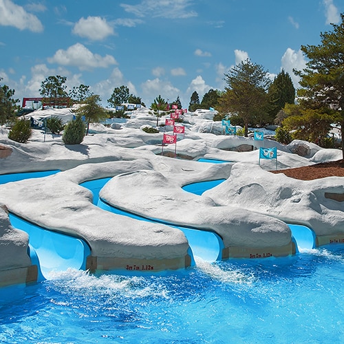 The winding Snow Stormers waterslides at Disney’s Blizzard Beach water park