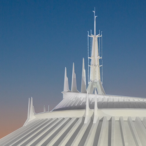 The top of the building that houses Space Mountain
