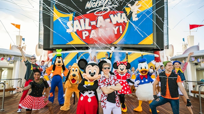 Kick off the fun on embarkation day with Mickey's Sail-A-Wave Party as you wave goodbye to the shore and hello to an amazing cruising adventure Kick off the fun on embarkation day with Mickey's Sail-A-Wave Party as you wave goodbye to the shore and hello to an amazing cruising adventure