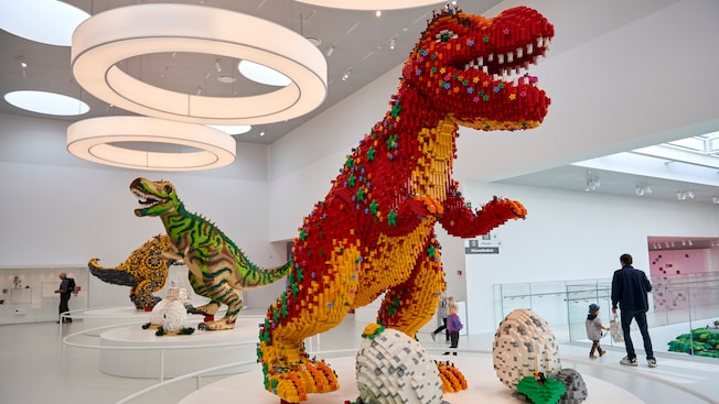 An exhibit of dinosaurs made from Lego bricks An exhibit of dinosaurs made from Lego bricks