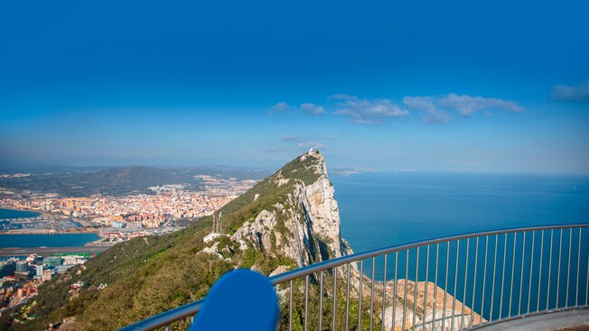The Rock of Gibraltar towering over a coastal city