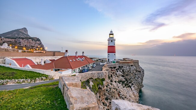 A lighthouse near the Rock of Gibraltar
