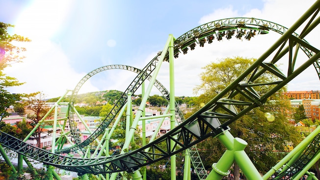 A roller coaster with a corkscrew turn A roller coaster with a corkscrew turn