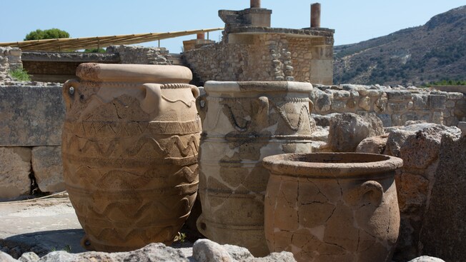 Ancient clay pots in an archaeological site