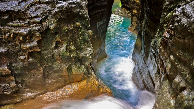 Water flowing inside a coastal cave
