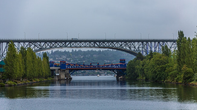 2 bridges over a bay surrounded by verdant mountains 2 bridges over a bay surrounded by verdant mountains