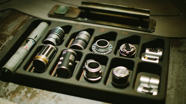 Scrap metal parts used to construct a lightsaber