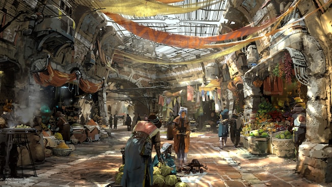 Lively villagers from Batuu offering a variety of goods, fares and wears from Black Spire Outfitters