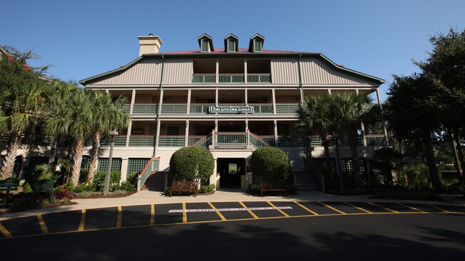 Parking lot in front of The Live Oak Lodge
