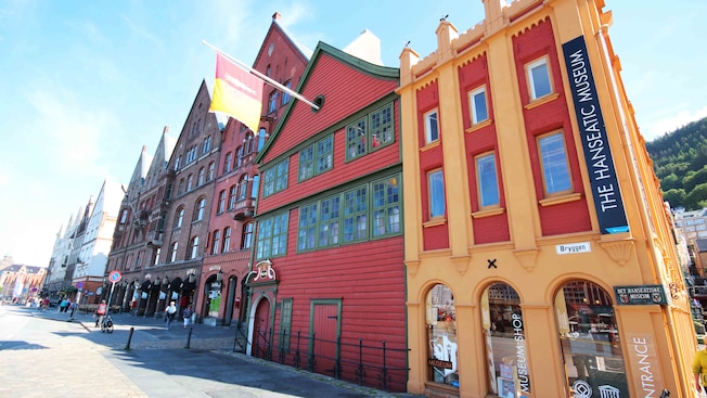 A series of gabled commercial buildings in the old city of Bergen A series of gabled commercial buildings in the old city of Bergen