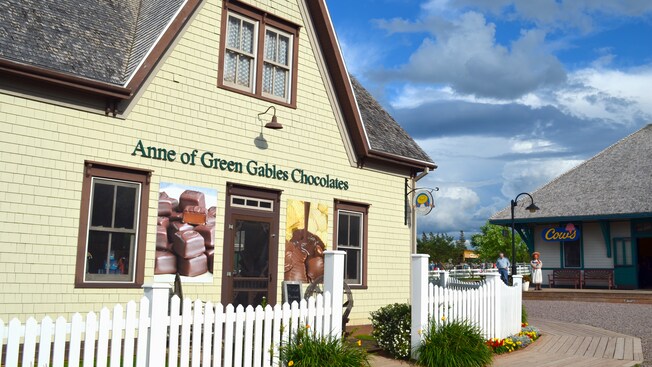Exterior of a building labeled Anne of Green Gables Chocolates