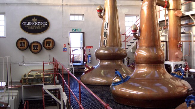 Copper fermentation tanks inside Glengoyne Distillery