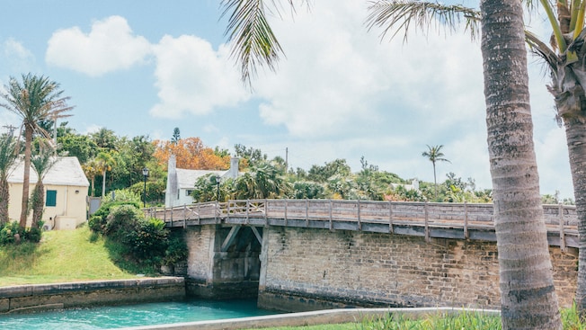 Un puente sobre un río cerca de árboles y casas Un puente sobre un río cerca de árboles y casas