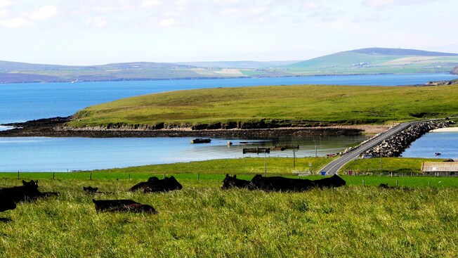 One of the Churchill Barriers that know acts as a causeway over Scapa Flow
