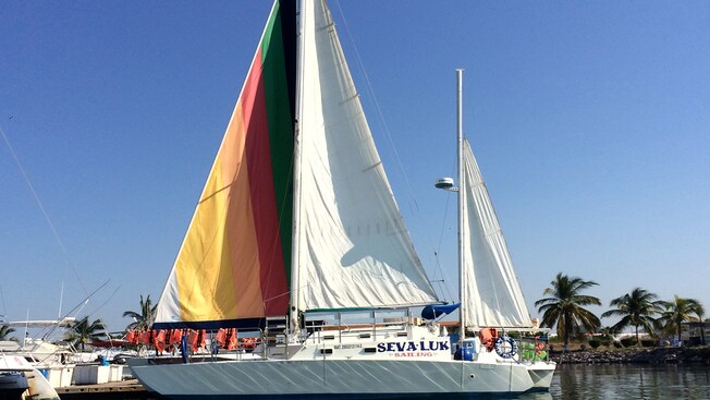 A docked catamaran