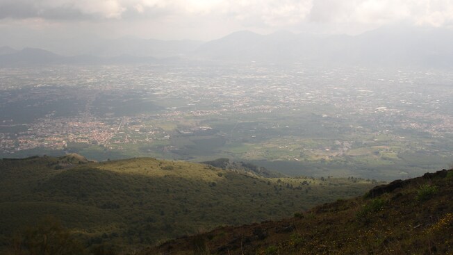 The valley of Naples as seen from the top of Mount Vesuvius