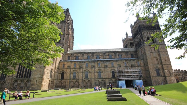 Activity out on the lawn outside of Durham Cathedral