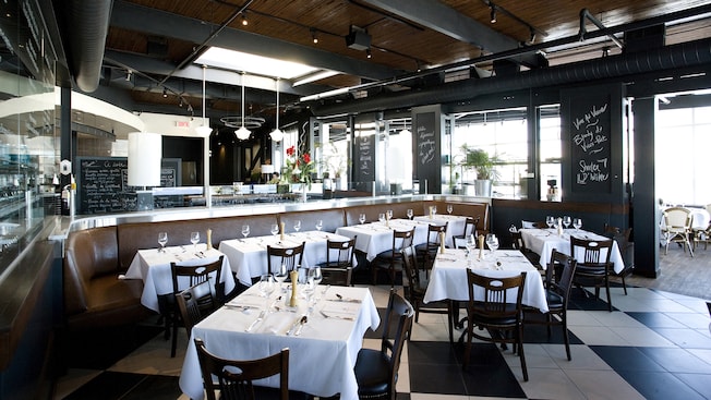 A restaurant seating area A restaurant seating area