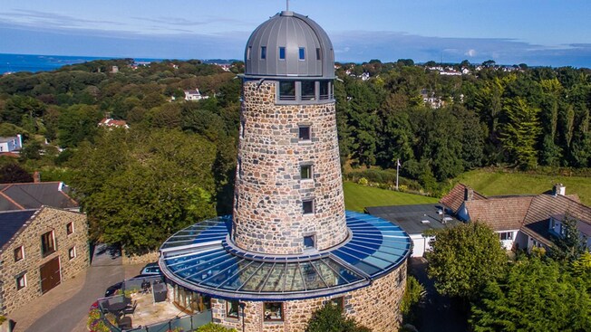 Aerial view of the Old Mill tower at Catherine Best’s studio
