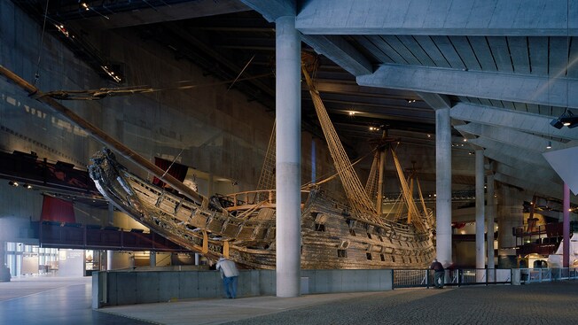 An old ship in a warehouse