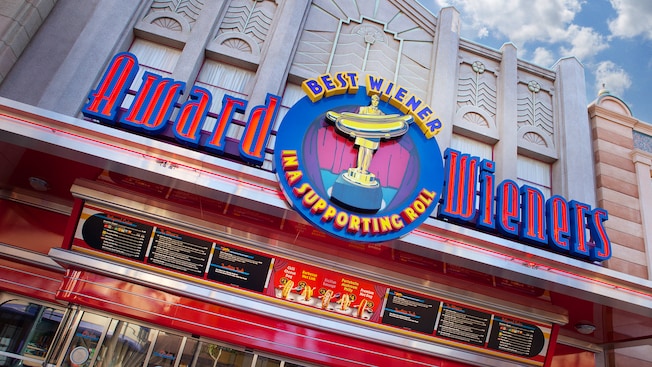 Award Wieners, Best Wieners in a Supporting Role menu and sign for the Disneyland Resort hot dog restaurant