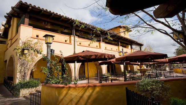 Italian-inspired architecture of Wine County Trattoria, a Disney California Adventure restaurant