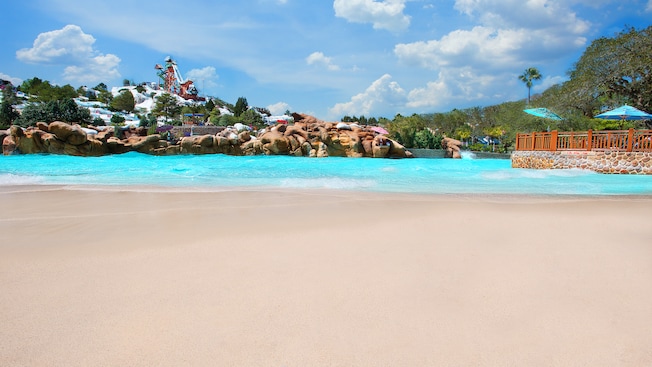 Smooth beach leading to Melt-Away Bay and, beyond, to Mount Gushmore