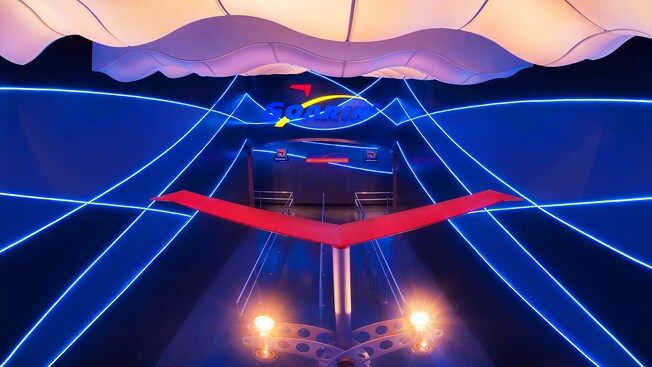 Airport-themed entrance and queue to the Soarin' attraction in World Nature at EPCOT