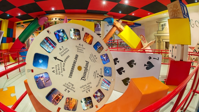 Oversized crayons, cards and building blocks in the queue for Toy Story Mania!