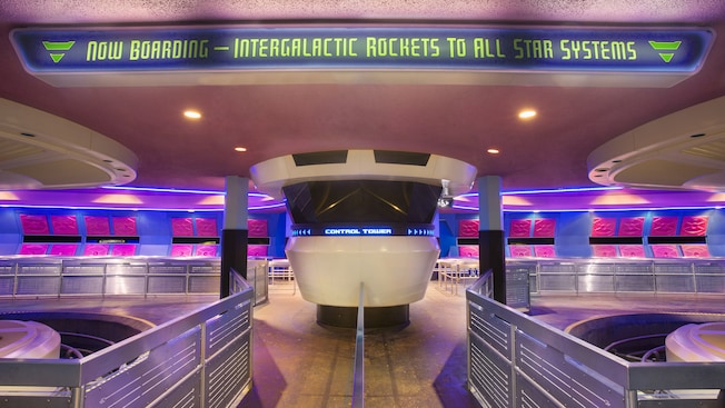 The control tower and queues at Space Mountain 