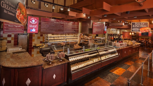 Service counter, refrigerated cases and queue area inside Earl of Sandwich