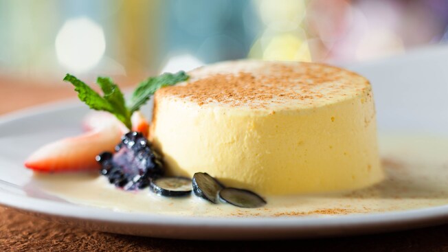 Bavarian mousse with mixed berries, cinnamon, orange liqueur and vanilla sauce 