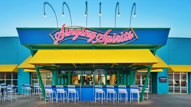 Frontal exterior of Singing Spirits Pool Bar at Disney's All-Star Music Resort