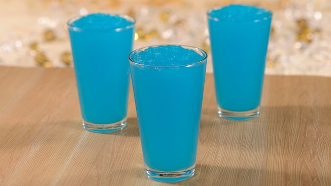 Three blue raspberry frozen beverages