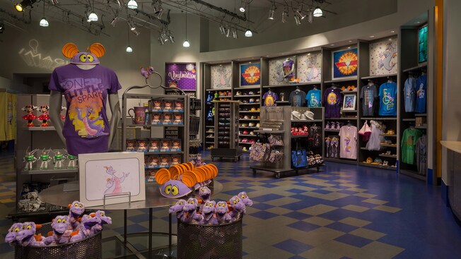 T-shirts, caps and toys inside ImageWorks in the Imagination! Pavilion at Epcot