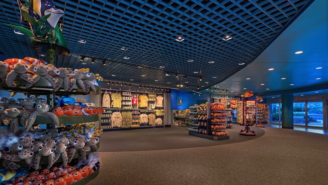 Interior da loja de presentes Sea Base Alpha no Pavilhão The Seas with Nemo & Friends no EPCOT