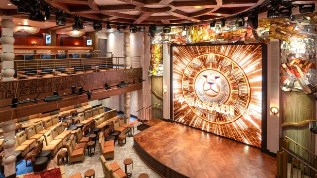 An entertainment venue outfitted with Lion King decor.