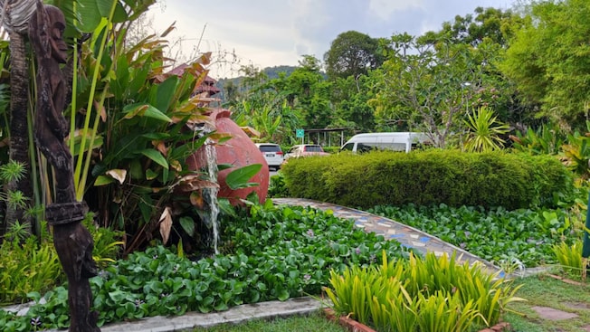 A garden of herbs, fruits and decorative flowers at Frangipani Langkawi Resort & Spa in Malaysia