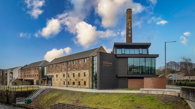 Rosebank Distillery next to a canal in Falkirk, Scotland