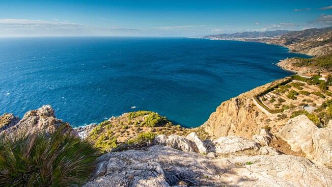 A panoramic view of the sea and the coastline of Andalusia from the cliffs of the Maro Cerro Gordo Natural Park